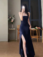 Gorgeous Sheath Spaghetti Straps Navy Blue Sequin Evening Dresses Prom Dresses Birthday Outfits