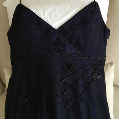 Gorgeous Straps Navy Blue V Neck Prom Dresses Chiffon Beaded Party Dresses Evening Gown