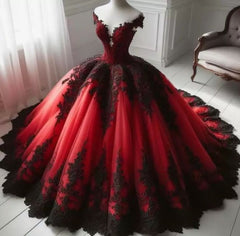 Gothic Red and Black Off the Shoulder Evening Dresses Prom Dresses