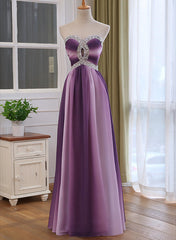 Gradient A-line Sweetheart Wedding Party Dresses, Beaded Chiffon Long Prom Dresses