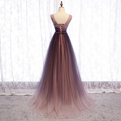 Gradient V-neckline Tulle Long Prom Dresses Party Dresses, Gradient Evening Gown