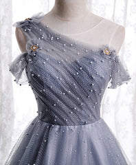 Gray Aline Long Prom Dresses, One Shoulder Gray Formal Party Dresses