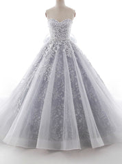 Gray Ball Gown Sweetheart Tulle Appliques With Sash Wedding Dresses