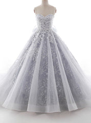 Gray Ball Gown Sweetheart Tulle Appliques With Sash Wedding Dress