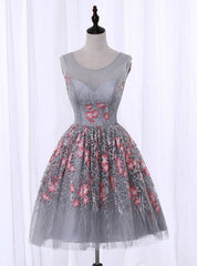 Gray Print Tulle Homecoming Dresses