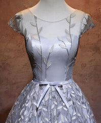 Gray Round Neck Lace Short Prom Dresses,Cute Homecoming Dresses