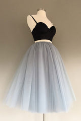 Gray Tulle Charming A-Line Two-Piece Short Homecoming Dresses,Cocktail Dresses