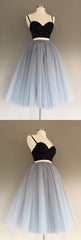 Gray Tulle Charming A-Line Two-Piece Short Homecoming Dresses,Cocktail Dresses