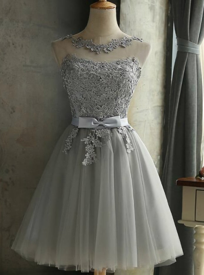 Gray Tulle Lace Short Homecoming Dress