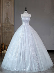 Gray Tulle Sequins Straps Quinceanera Dress