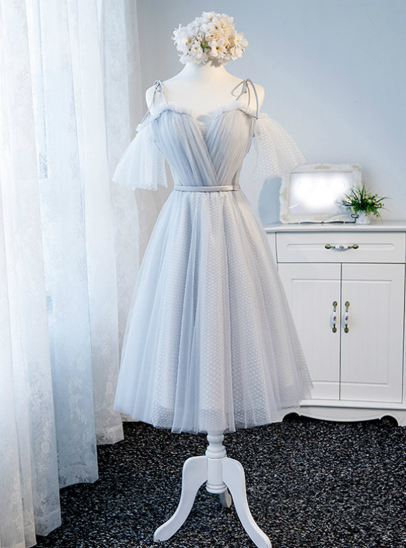 Gray Tulle Straps Short Formal Dress