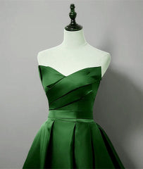 Green A-line Simple Satin Long Party Dresses, Green Satin Prom Dresses