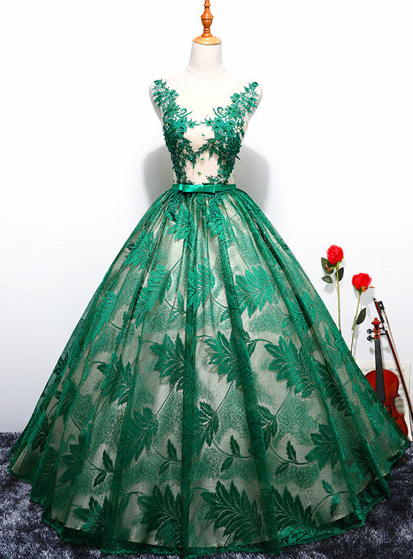 Green Ball Gown Tulle Lace Quinceanera Dresses With Bow