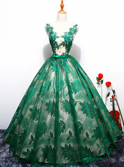 Green Ball Gown Tulle Lace Quinceanera Dresses With Bow