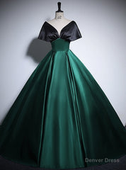 Green Black Satin V-neck Quinceanera Dress