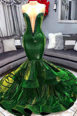 Green Gorgeous Ruffles Mermaid Prom Dresses Chic Sweetheart Appliques Long Evening Dresses