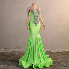 Vestidos de baile de decote em Vermaid Green, lantejoulas de laca de renda de renda de renda de renda de renda de renda de renda