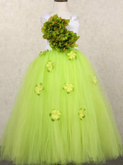 Green Red Orange Flower Fairy Girl Party Girl Pageant Ball Gown Dresses Princess