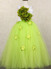 Green Red Orange Flower Fairy Girl Party Girl Pageant Ball Gown Dress Princess