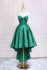 Green Satin High Low Prom Dresses, Cute Sweetheart Neck Evening Party Dresses