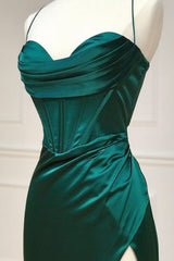 Green Satin Long Prom Dresses, Simple Lace-Up Evening Party Dresses