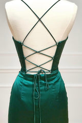 Green Satin Long Prom Dresses, Simple Lace-Up Evening Party Dresses