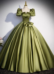 Green Satin Short Sleeve Quinceanera Dress