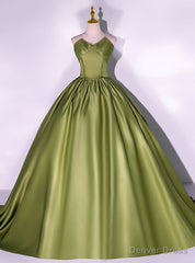 Green Satin Strapless Quinceanera Dress