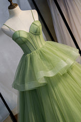 Green Sweetheart Tulle Long Prom Dresses, Beautiful A-Line Evening Graduation Dresses