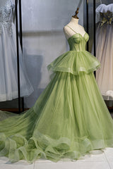 Green Sweetheart Tulle Long Prom Dresses, Beautiful A-Line Evening Graduation Dresses