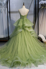 Green Sweetheart Tulle Long Prom Dresses, Beautiful A-Line Evening Graduation Dresses