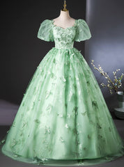 Green Tulle Butterfly Short Sleeve Quinceanera Dresses