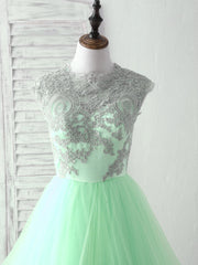 Green Tulle Lace Applique Long Prom Dresses Blue Tulle Sweet 16 Dresses