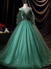 Green Tulle Pleats Beading Quinceanera Dress