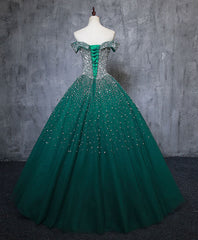 Green Tulle Sequin Long Prom Gown, Green Sequin Sweet 16 Dresses