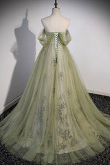 Green Tulle Sweetheart Neckline Long Prom Dresses, Green Strapless Evening Dresses