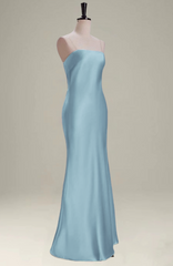 Grey Blue Satin Mermaid Bridesmaid Dress