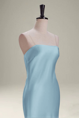 Grey Blue Satin Mermaid Bridesmaid Dress