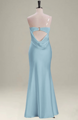 Grey Blue Satin Mermaid Bridesmaid Dress