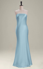 Grey Blue Satin Mermaid Bridesmaid Dress