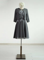 Grey Chiffon A-line Knee-Length Mother Of The Dresses With Jacket