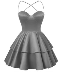 Vestido de bienvenida de satén gris, necio, cuello, vestidos de graduación cortos