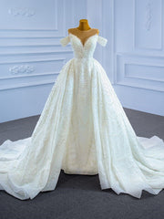 Handwork Pearls Sequins Luxury White Wedding Dresses