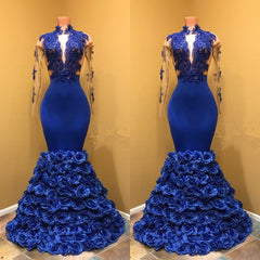 High Neck Mermaid Prom Dresses, Flowers Prom Party Gowns