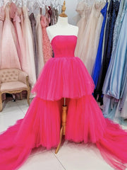 Hot Pink High Low Prom Dresses, Hot Pink High Low Formal Evening Dresses