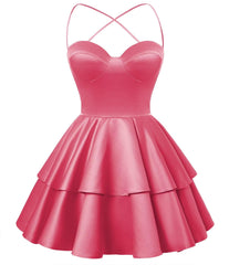 Hot Pink Satin Homecoming Dress Sweetheart Neck Noten Short Graduation Dresses