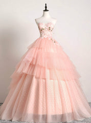 In One Step Pink Ball Gown Tulle Sweetheart Embrodiery Quinceanera Dresses