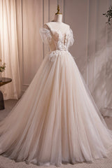 Ivory Floor Length Beaded Straps Prom Dresses, Ivory Tulle Evening Dresses