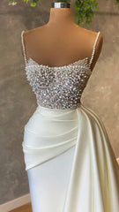 Ivory prom Dresses with pearl Prom Dresses Formal Evening Dresses