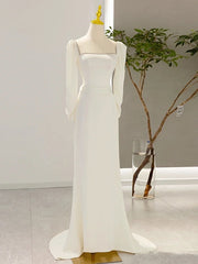 Ivory Satin Long Sleeve Square Wedding Dresses